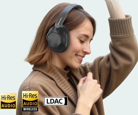 Blackview FITBUDS H1 brezžične naglavne slušalke, Bluetooth 5.4, 3D Stereo, Hybrid ANC & ENC, klicanje, mikrofon, polnilna baterija, do 65 ur, zložljive, USB Type-C, črne (Nimbus Black)