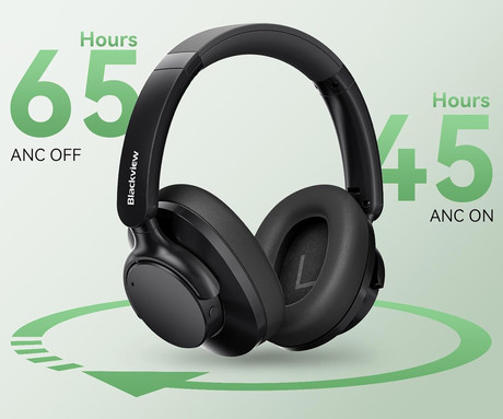 Blackview FITBUDS H1 brezžične naglavne slušalke, Bluetooth 5.4, 3D Stereo, Hybrid ANC & ENC, klicanje, mikrofon, polnilna baterija, do 65 ur, zložljive, USB Type-C, črne (Nimbus Black)