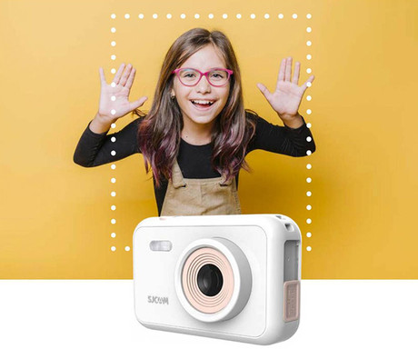 SJCAM FUNCAM otroški fotoaparat / kamera, 1080p Full HD, 12MP, 2" zaslon, polnilna baterija, mikrofon, zvočnik, časovni zamik, časovnik / timer, igre, bela