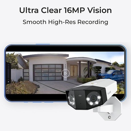 Reolink DUO P750 IP kamera, 16MP 4K+ Ultra HD, POE, 2 objektiva, 180° snemalni kot, AI zaznavanje, barvni Night Vision, aplikacija, dvosmerna komunikacija, pametni alarm, IP67 vodoodpornost, bela