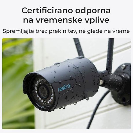 Reolink W320 IP kamera, 5MP Super HD, dvopasovni WiFi, nočno snemanje, IR LED diode, vodoodporna, aplikacija, mikrofon, 80° kot snemanja, črna