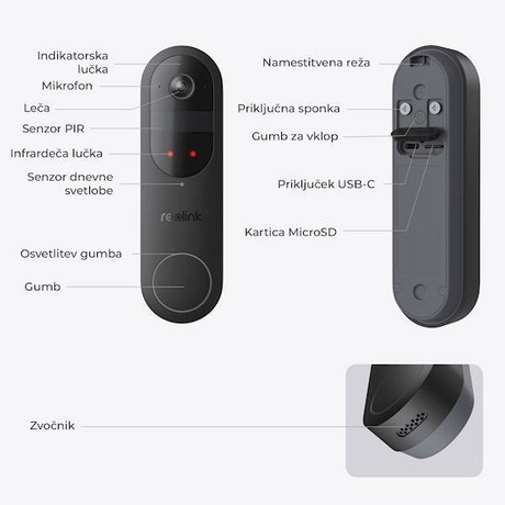 Reolink DOORBELL D340B pametni video zvonec + notranji zvonec, izjemna kvaliteta slike, zaznavanje oseb in paketov, hitra obvestila, Wi-Fi, bel