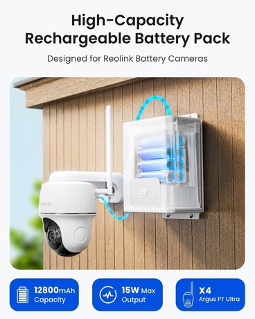 Reolink RLA-BP1 polnilna baterija, 12800mAh / 92Wh kapaciteta, kompatibilnost z Reolink baterijskimi kamerami / solarnimi paneli, polnjenje pri ultra nizki temperaturi, IP67 vodoodpornost, bela