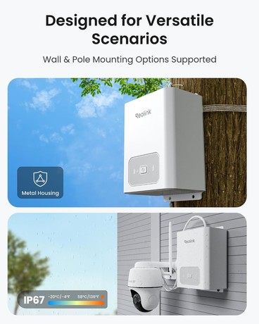 Reolink RLA-BP1 polnilna baterija, 12800mAh / 92Wh kapaciteta, kompatibilnost z Reolink baterijskimi kamerami / solarnimi paneli, polnjenje pri ultra nizki temperaturi, IP67 vodoodpornost, bela