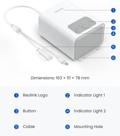 Reolink RLA-BP1 polnilna baterija, 12800mAh / 92Wh kapaciteta, kompatibilnost z Reolink baterijskimi kamerami / solarnimi paneli, polnjenje pri ultra nizki temperaturi, IP67 vodoodpornost, bela