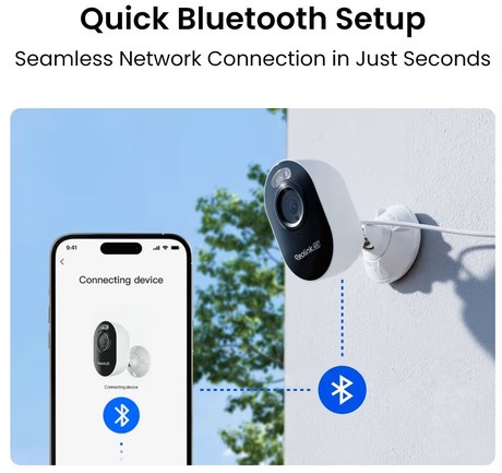 Reolink LUMUS E450 IP kamera, 8MP 4K Ultra HD, WIFI 6, AI zaznavanje, barvni Night Vision, aplikacija, dvosmerna komunikacija, pametni alarm, IP65 vodoodpornost, bela