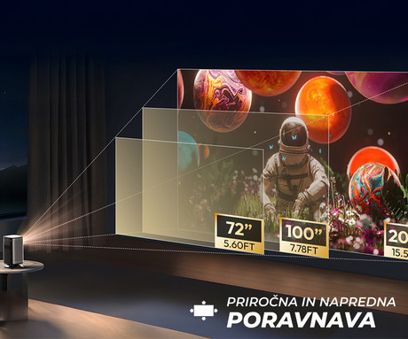 BYINTEK UFO P70X prenosni 3D LED DLP projektor, Android, Dual WIFI, Bluetooth, 2GB+32GB, polnilna baterija, 400 ANSI lumnov, samodejni fokus, STEREO zvočniki, max 4K UHD, USB / HDMI, +daljinec, črn