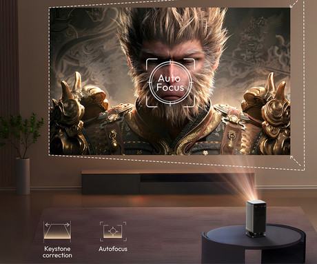 BYINTEK UFO P70X prenosni 3D LED DLP projektor, Android, Dual WIFI, Bluetooth, 2GB+32GB, polnilna baterija, 400 ANSI lumnov, samodejni fokus, STEREO zvočniki, max 4K UHD, USB / HDMI, +daljinec, črn
