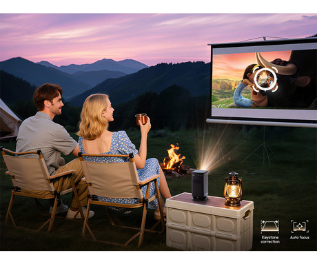 BYINTEK UFO P70X prenosni 3D LED DLP projektor, Android, Dual WIFI, Bluetooth, 2GB+32GB, polnilna baterija, 400 ANSI lumnov, samodejni fokus, STEREO zvočniki, max 4K UHD, USB / HDMI, +daljinec, črn