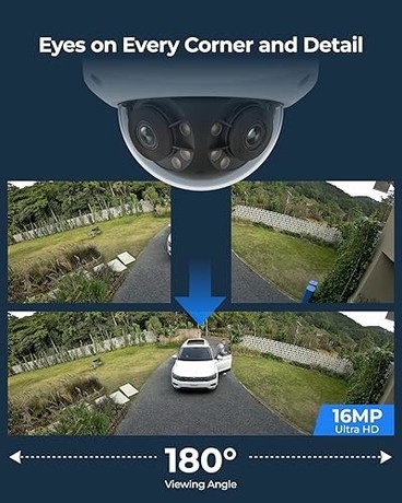 Reolink DUO P757 IP kamera, 16MP 4k+ Ultra HD, PoE, 180° snemalni kot, 2 objektiva, AI zaznavanje, barvni Night Vision, aplikacija, dvosmerna komunikacija, pametni alarm, IP67 vodoodpornost, bela