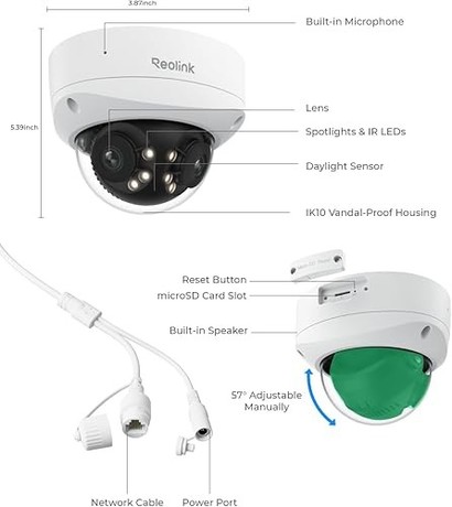 Reolink DUO P757 IP kamera, 16MP 4k+ Ultra HD, PoE, 180° snemalni kot, 2 objektiva, AI zaznavanje, barvni Night Vision, aplikacija, dvosmerna komunikacija, pametni alarm, IP67 vodoodpornost, bela