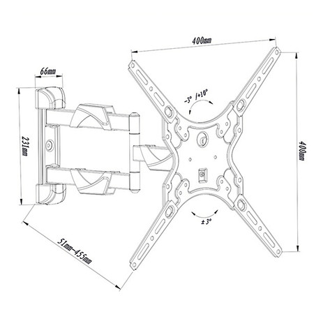 Nosilec / roka za TV BLOW 76-869, 13''-55'', 180°, naklon -3°/+10°, do 35kg