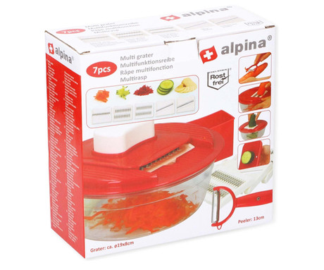 ALPINA MULTI sekljalnik hrane, večfunkcijski, ročni, rezila iz nerjavečega jekla, 200x196x92mm, rdeč