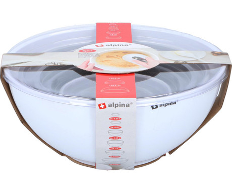 ALPINA komplet posod za mešanje / kuhanje, 6x posoda, 5250ml / 3350ml / 2000ml / 1150ml / 600ml / 250ml, zloževanje ena v drugo, primerno za pomivalni stroj in mikrovalovno pečico, bela, siva, črna