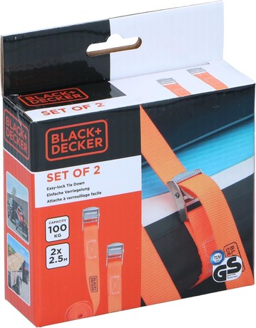 BLACK+DECKER povezovalni trak za pripenjanje, 2.5m, do 200KG, najlon, oranžna, črna