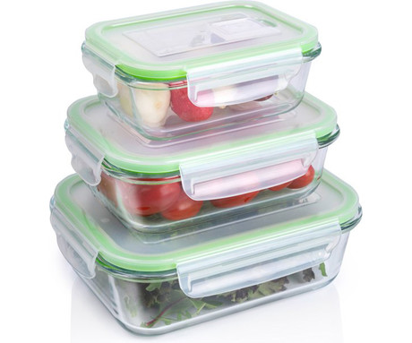 ALPINA komplet posod za shranjevanje živil in hrane, 3x posoda, 370/640/1050 ml, steklo, plastični pokrov