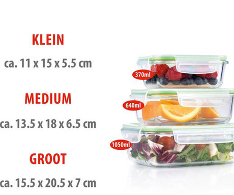 ALPINA komplet posod za shranjevanje živil in hrane, 3x posoda, 370/640/1050 ml, steklo, plastični pokrov