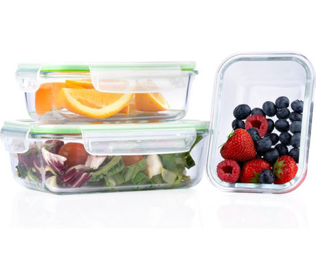 ALPINA komplet posod za shranjevanje živil in hrane, 3x posoda, 370/640/1050 ml, steklo, plastični pokrov