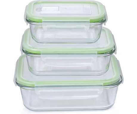 ALPINA komplet posod za shranjevanje živil in hrane, 3x posoda, 370/640/1050 ml, steklo, plastični pokrov