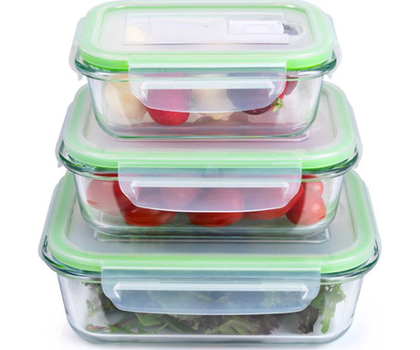 ALPINA komplet posod za shranjevanje živil in hrane, 3x posoda, 370/640/1050 ml, steklo, plastični pokrov