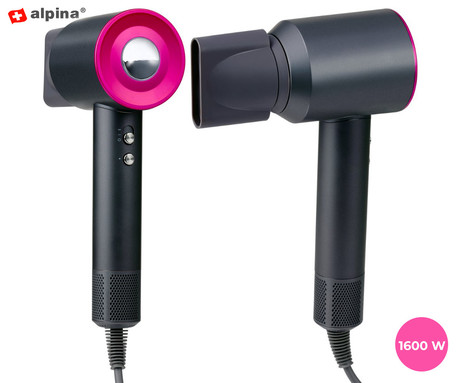 ALPINA ionski sušilnik za lase, 1600W, 3 nastavitve toplote, 2 hitrosti, Ionic tehnologija, hladno pihanje, 360° magnetni nastavek, funkcija samodejnega čiščenja, siv