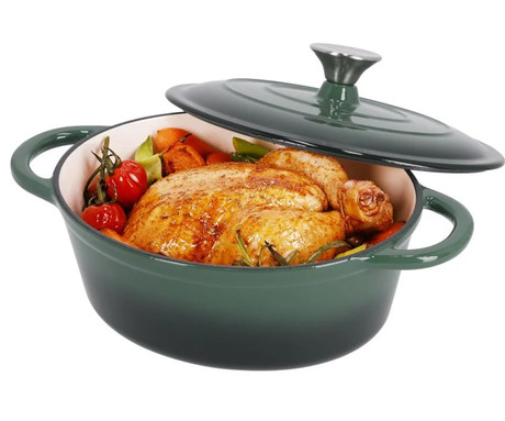 ALPINA litoželezni lonec / posoda, 5L, prevleka proti prijemanju, za vse vrste pečic in kuhalnikov, ročaji, 33x25x11cm, zelen