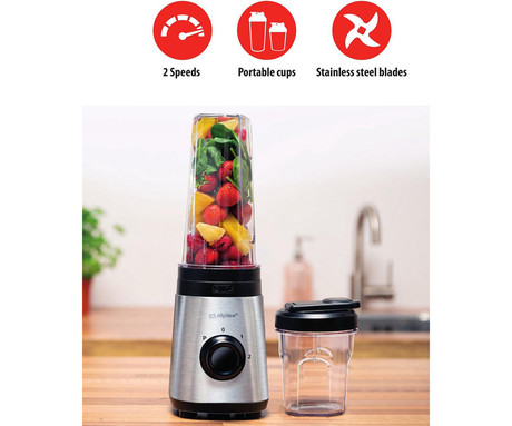 ALPINA smoothie mešalnik / blender, 300W, 600ml + 300ml, 2 hitrosti, PULSE funkcija, 4 rezila, črna, srebrna