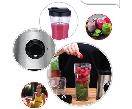 ALPINA smoothie mešalnik / blender, 300W, 600ml + 300ml, 2 hitrosti, PULSE funkcija, 4 rezila, črna, srebrna