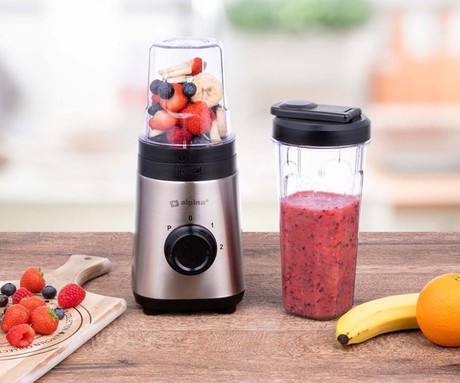 ALPINA smoothie mešalnik / blender, 300W, 600ml + 300ml, 2 hitrosti, PULSE funkcija, 4 rezila, črna, srebrna