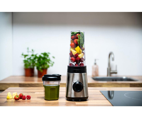ALPINA smoothie mešalnik / blender, 300W, 600ml + 300ml, 2 hitrosti, PULSE funkcija, 4 rezila, črna, srebrna