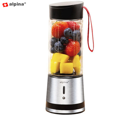 ALPINA prenosni smoothie mešalnik / blender, 125W, 300ml, polnilna baterija, 4 rezila, črna, srebrna