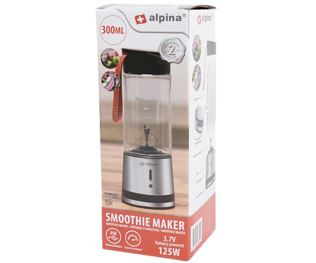 ALPINA prenosni smoothie mešalnik / blender, 125W, 300ml, polnilna baterija, 4 rezila, črna, srebrna