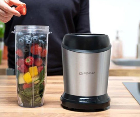 ALPINA smoothie mešalnik / blender, električni, 1200W, 1L, rezila iz nerjavečega jekla, +GRATIS skodelica, črno-srebrn