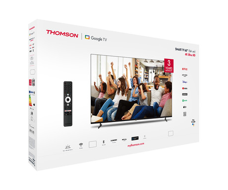 THOMSON 65UG4S14 LED TV sprejemnik, 164cm (65"), 4K UHD, Google TV, 60Hz, WiFi, Bluetooth, Dolby Audio, Google Assistant, Chromecast, Frameless oblika, pametni daljinec