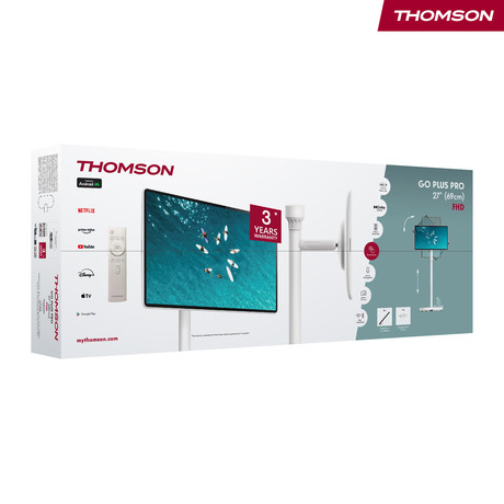THOMSON 27FE7M45 GO Plus Pro TV sprejemnik, 69cm (27"), Full HD, Android, 5000 mAh baterija, WiFi, Bluetooth, nastavljiv kot / naklon / višina, bel