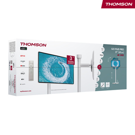 THOMSON 27UE7M45 GO Plus Pro TV sprejemnik, 69cm (27"), 4K UHD, Android, 9000 mAh baterija, WiFi, Bluetooth, nastavljiv kot / naklon / višina, bel