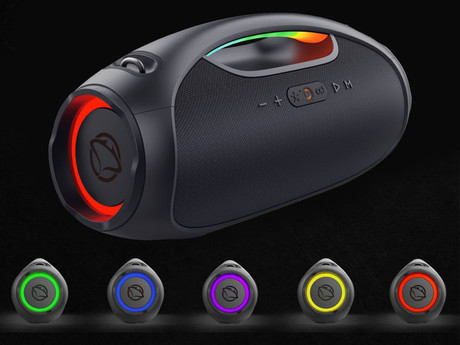 MANTA SPK320 prenosni Boombox zvočnik, Bluetooth 5.3, 120W, TWS / Multi Link, polnilna baterija, RGB LED osvetlitev, IPX6 vodoodpornost, USB / AUX, Google Assistant / Siri, črn (Eclipse Black)