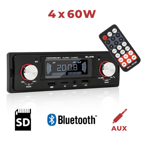 Avtoradio BLOW AVH Classic 78-287, Radio FM, Bluetooth, 4x60W, MP3/USB/MicroSD/AUX-in + USB polnilec, daljinec