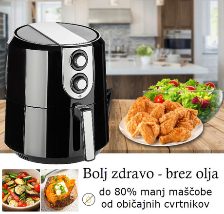 EOL - CUISINIER DELUXE Cvrtnik/Friteza - cvrtje in pečenje brez olja, 80% manj maščob, 5.2L, moč 1800W