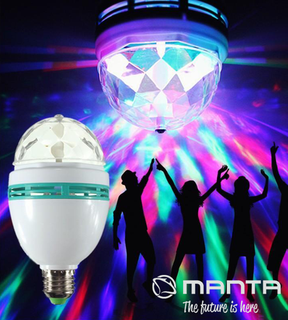 EOL - MANTA DLB003 EMERALD Disco LED RGB žarnica za vse zabave in super vzdušje, E27, 270lm