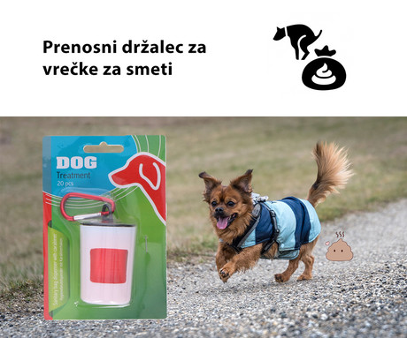 EOL - Škatlica z vrečkami za iztrebke, 20 vrečk, zaponka za nošenje, belo-rdeča