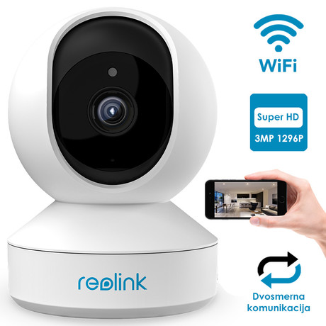 Kamera Reolink E1, brezžična WiFi, 3MP Super HD, nočno snemanje, senzor gibanja, aplikacija, dvosmerna komunikacija, vrtljiva 355°/50°, MicroSD