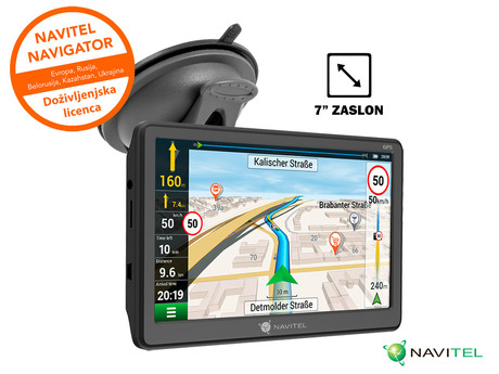 GPS navigacija NAVITEL E707 Magnetic, 7" zaslon, baterija, magnetni nosilec, informacije o vožnji, karte za celotno Evropo