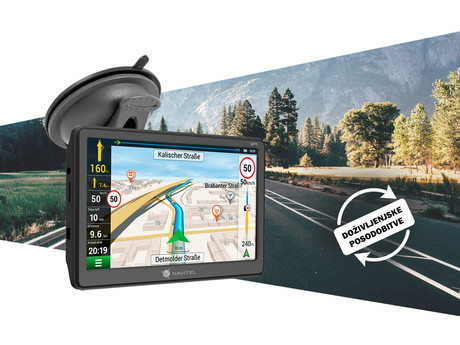 GPS navigacija NAVITEL E707 Magnetic, 7" zaslon, baterija, magnetni nosilec, informacije o vožnji, karte za celotno Evropo