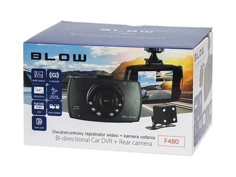 EOL - Avto video snemalnik BLACKBOX DVR Blow F480 + Vzvratna kamera, Full HD 1080p, velik 2.4'' zaslon, širok kot snemanja 140°, senzor gibanja, G-senzor