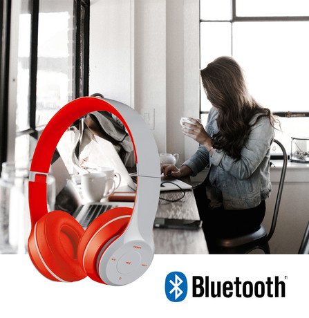 EOL - PLATINET/Freestyle FH0915GR naglavne Bluetooth slušalke + mikrofon, microSD, FM radio, AUX-in, zložljive, sivo-rdeče