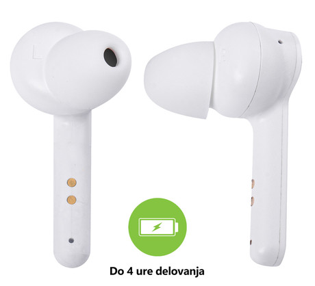 TREVI HMP 12E07 AIR mini Bluetooth 5.0 slušalke z mikrofonom, TWS, polnilna enota, touch kontrola, bele