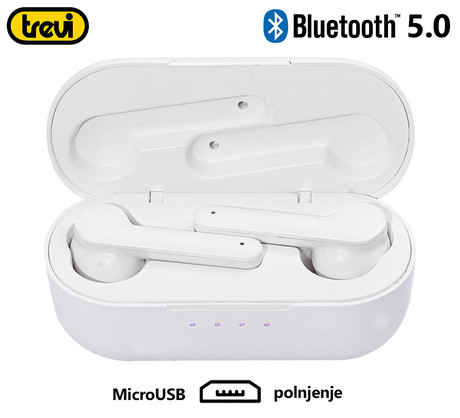 TREVI HMP 12E07 AIR mini Bluetooth 5.0 slušalke z mikrofonom, TWS, polnilna enota, touch kontrola, bele