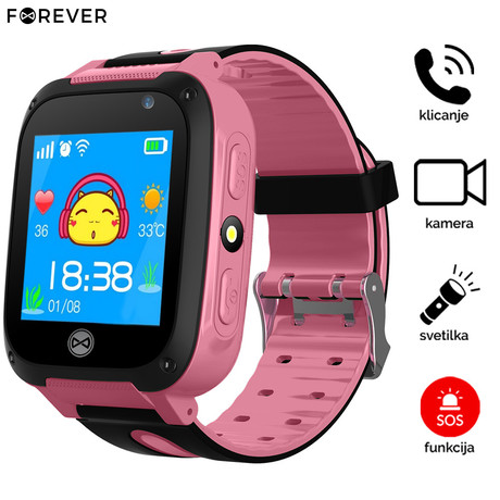 EOL - FOREVER otroška ura KW-50, LBS lociranje, SIM kartica, SOS, kamera, klicanje, svetilka, roza barve