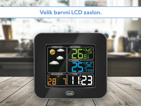 TREVI ME 3165 RC brezžična vremenska postaja, velik barvni display, 2x alarm, radijsko vodena ura